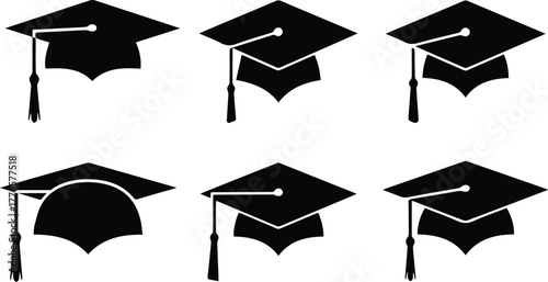 Academic graduation cap icons set celebrating education success