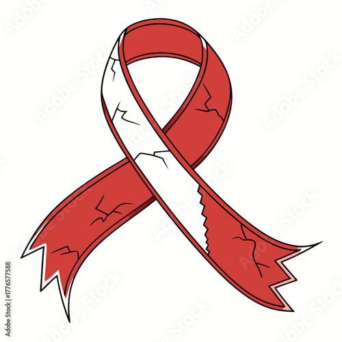Illustration of a cracked red ribbon, symbolizing awareness and fragility