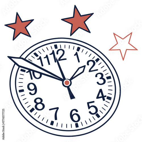 Clock with stars, a whimsical illustration of time and celestial bodies