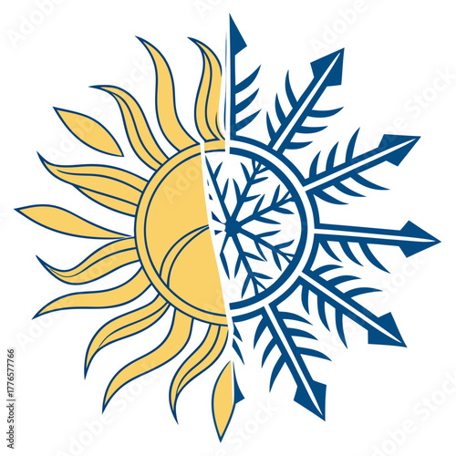 Sun and snowflake symbol representing hot and cold temperatures