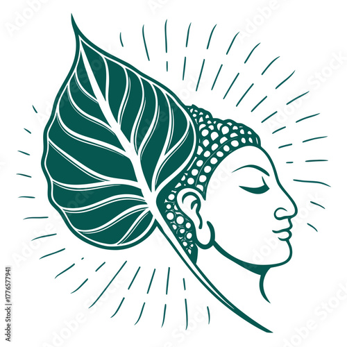 Buddha face with bodhi leaf