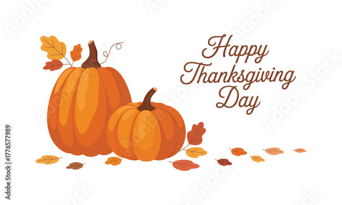 Festive Thanksgiving Illustration with Pumpkins and Autumn Leaves Isolated on White Background for Holiday Celebrations and Seasonal Designs