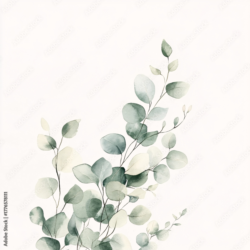 Obraz premium watercolor eucalyptus branch leaves green botanical illustration plant stem foliage art design