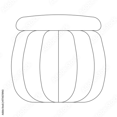 Boho ottoman 2D line object. Round pouf with cushion top. Living room, bedroom footrest. Extra seating. Small furniture isolated clipart vector ink outline item. Monochrome spot illustration