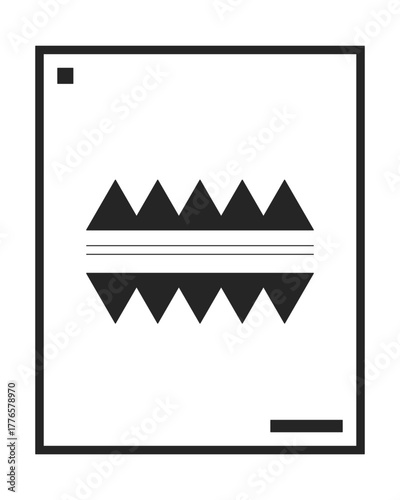 Abstract framed geometric wall art 2D line object. Minimalist poster with triangular shapes. Modern artwork. Scandinavian decor isolated clipart vector ink outline item. Monochrome spot illustration
