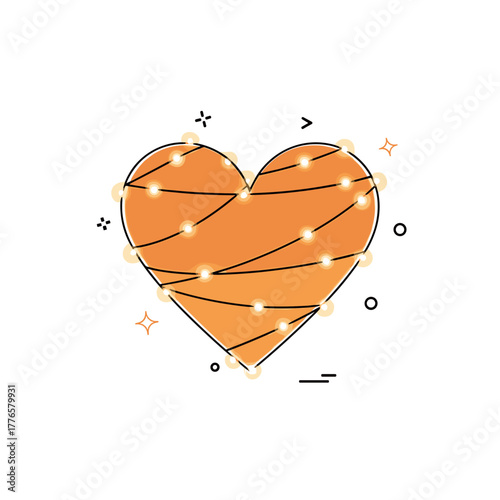 Orange heart shape with decorative lights and playful elements  