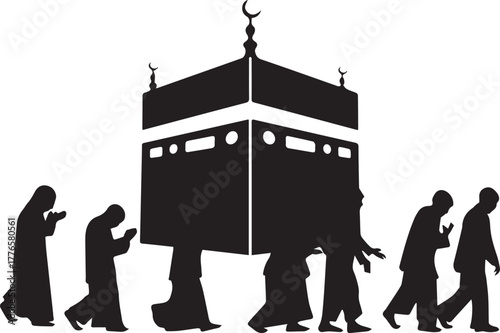Silhouette of People Carrying the Kaaba Depicts Faith, Tradition, and Community Pilgrimage to Mecca for Religious Fulfillment