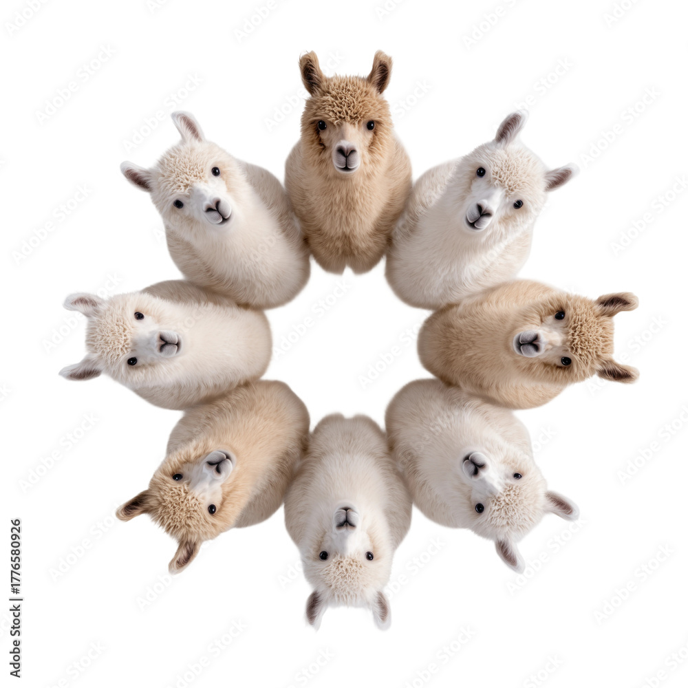 Obraz premium Whimsical Circle of Cute Alpacas Together, PNG Clipart Element with Transparency