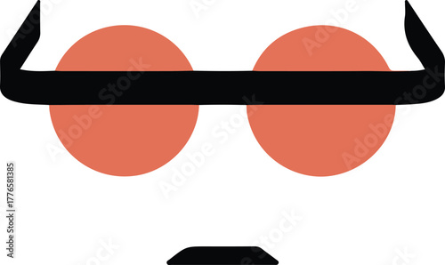 Abstract face with large round glasses and mustache