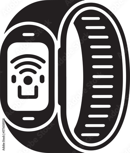 Black and White Smartwatch Icon with Wi Fi Symbol wearable