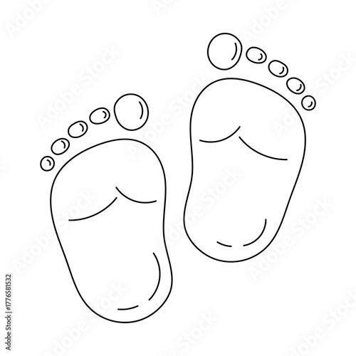 Footprint, leg silhouette baby child doodle line drawing. Hand drawn isolated outline newborn bare foot. Vector illustration