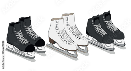Ice skates collection hockey and figure skating footwear in isometric style