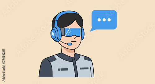 Cartoon Illustration of Customer Service Representative with Headset.