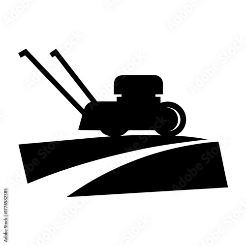 Tiller machine silhouette on plowed field silhouette