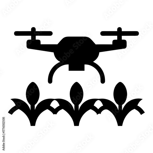 Drone flying over agricultural crops silhouette