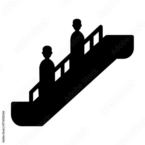Two people riding an escalator silhouette