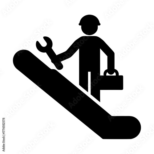 Escalator repair worker with tools silhouette