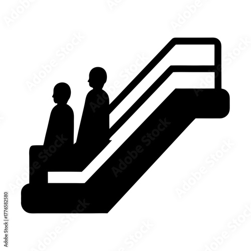 Two people riding an escalator silhouette
