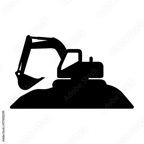 Excavator machine silhouette on white background silhouette