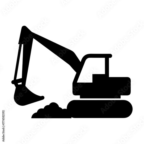Black silhouette of an excavator digging dirt