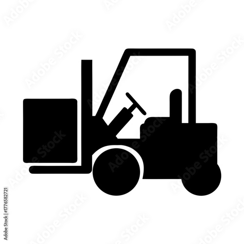 Industrial forklift truck lifting cargo silhouette