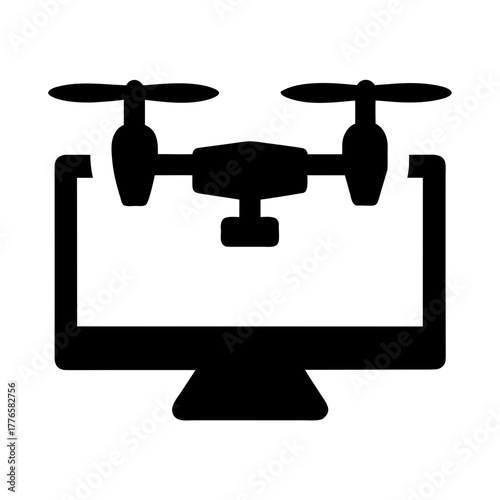 Drone flying over computer screen silhouette