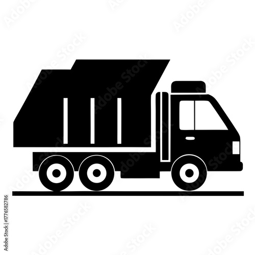 Black silhouette of a garbage truck on white background silhouette