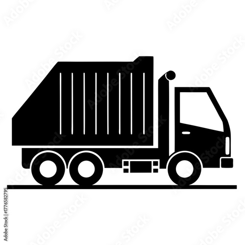 Black silhouette of a garbage truck vehicle