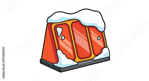 Snow on a road reflector cartoon icon. Winter driving safety and weather warning symbol. Vector illustration isolated on a white background