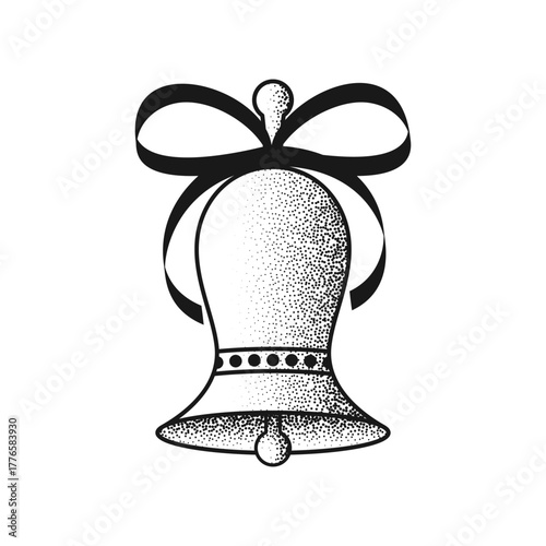 Black bell emblem with bow. Vector icon