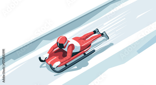 Skeleton racer descending icy track in highspeed winter sport
