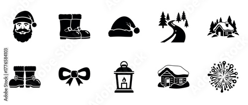 Christmas icons: santa, winter elements, holiday symbols, festive decorations