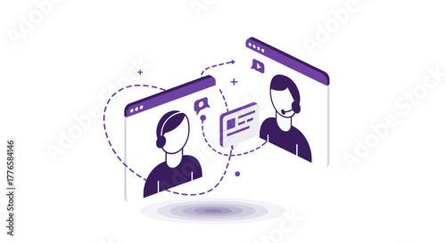 Isometric Illustration of Customer Service Communication Concept.