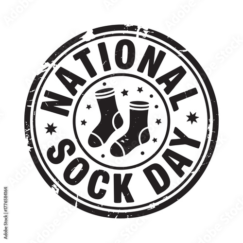National sock day circular stamp with socks and stars