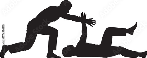 Self Defense Situation Attack Defense Ground Fighting Submission Technique Vector Silhouette