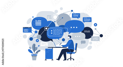 Customer Service Representative Working with Online Communication Network.