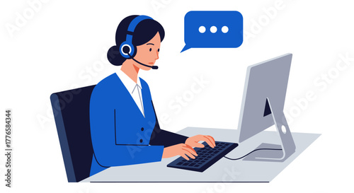 Female Customer Service Representative Working on Computer.