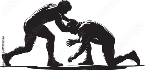 Professional wrestling competition silhouette serious athletic contest grappling maneuver action pose