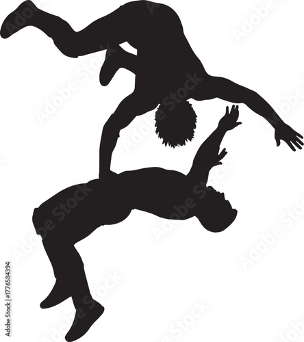 Two professional wrestlers fighting action silhouette vector illustration championship sport event