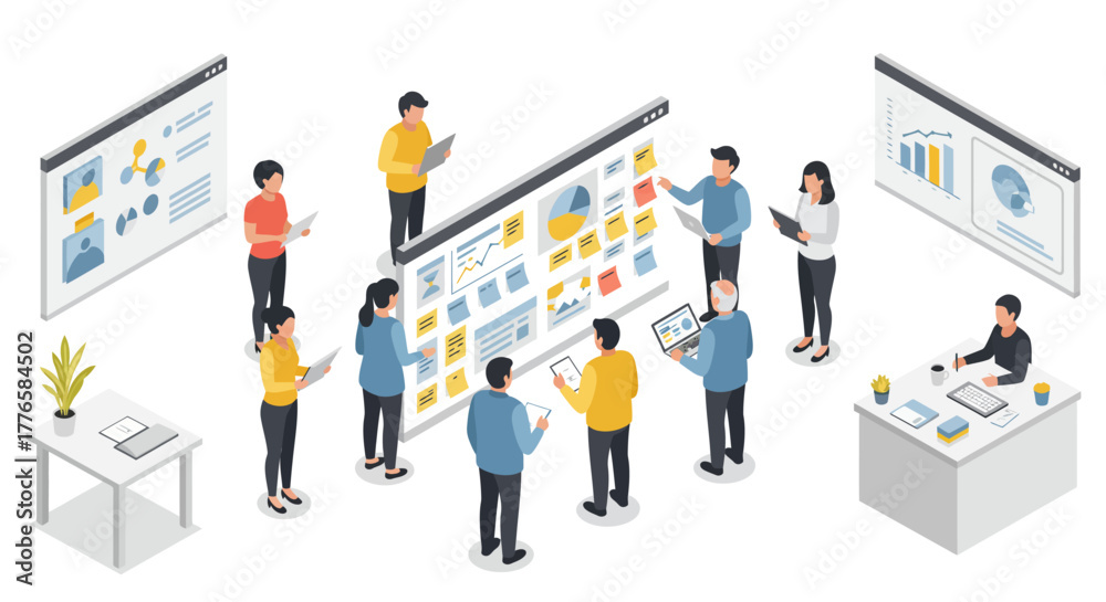 Fototapeta premium Team Analyzing Data on Digital Display and Charts.