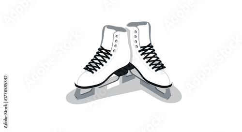 Pair of ice skates on white background with shadows in isometric style