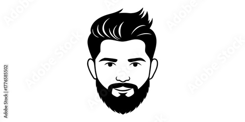 Illustration of a man's face with a beard and styled hair in black and white simple vector style