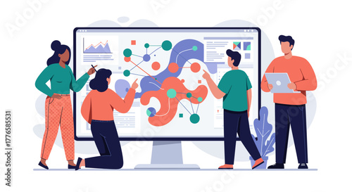 Team Analyzing Data on Large Computer Screen.