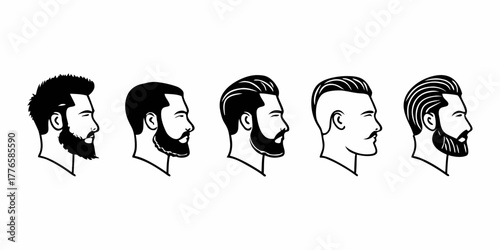 Illustration of a man with a beard and stylish hair in profile view with shirt collar shown