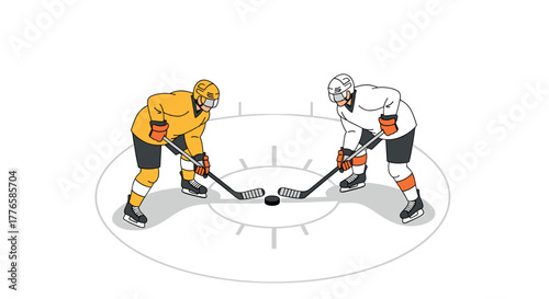 Flat design ice hockey players faceoff scene in minimalist style