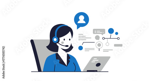 Customer Service Representative with Headset and Tablet.