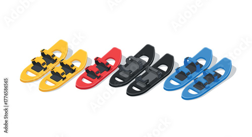 Colorful inline skates collection in flat style featuring yellow, red, black, and blue skates