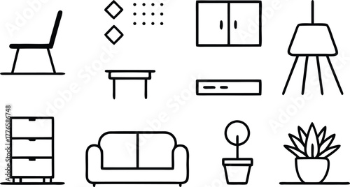 Minimalist line icons for home and furniture vector graphics eps scalable illustration set