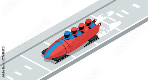 Isometric bobsled team racing on track in winter sports event