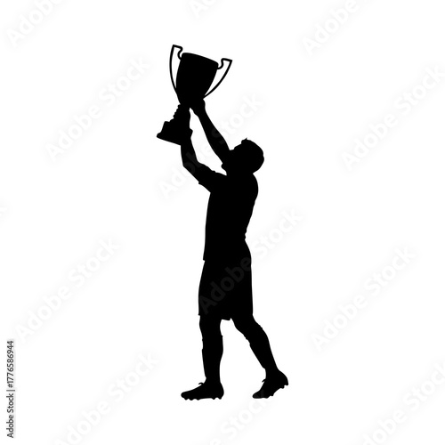 vector silhouette of a soccer player lifting the trophy after the championship